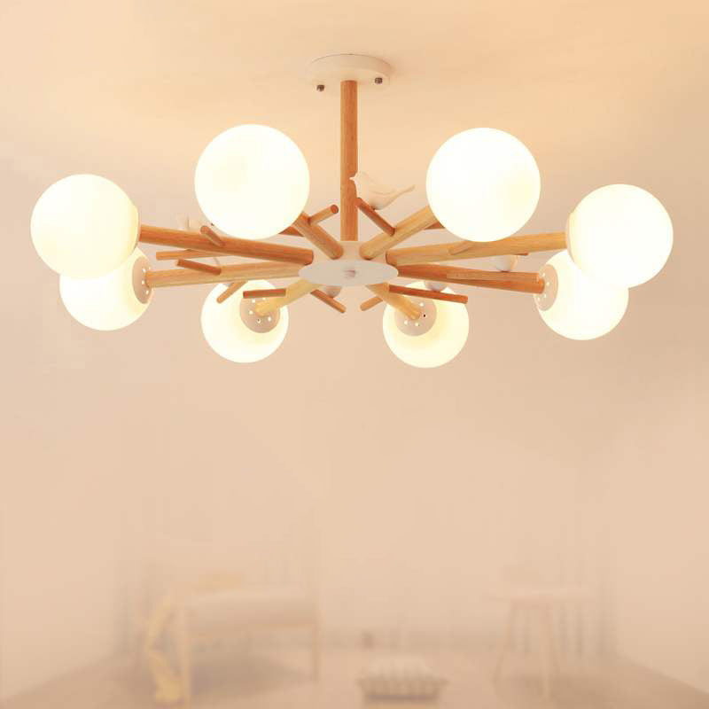 Luce a sospensione Sputnik Color Sputnik in moderna luce del soffitto in legno in stile creativo con tonalità di vetro opale