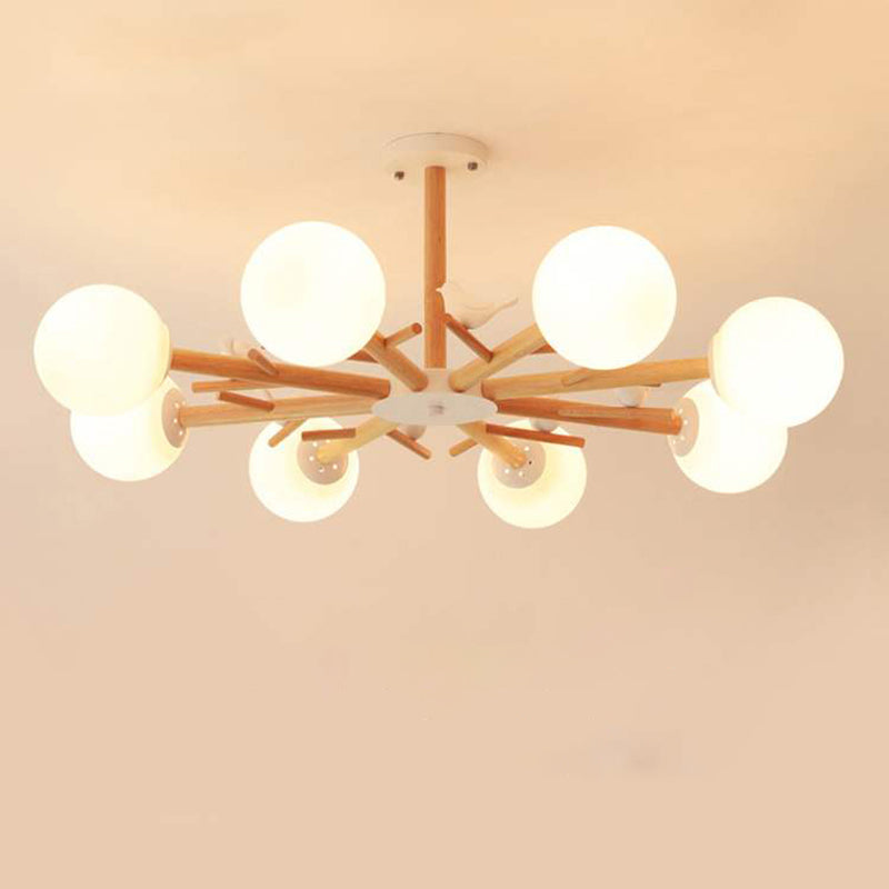 Luce a sospensione Sputnik Color Sputnik in moderna luce del soffitto in legno in stile creativo con tonalità di vetro opale