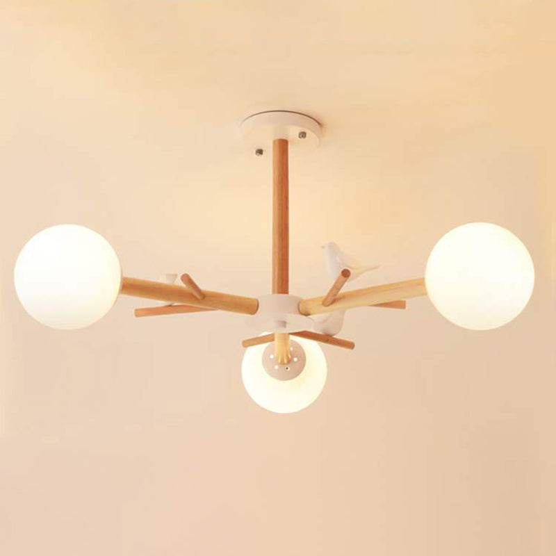 Luce a sospensione Sputnik Color Sputnik in moderna luce del soffitto in legno in stile creativo con tonalità di vetro opale