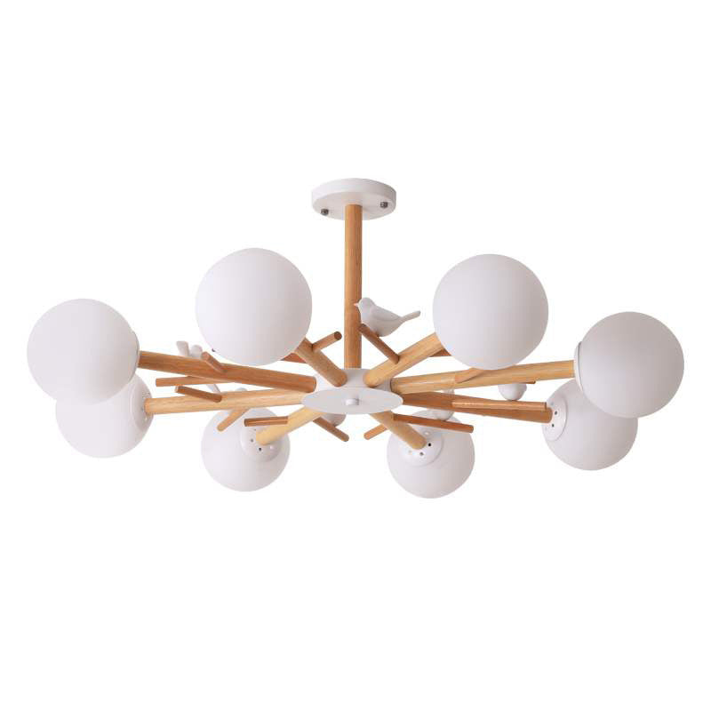 Luce a sospensione Sputnik Color Sputnik in moderna luce del soffitto in legno in stile creativo con tonalità di vetro opale