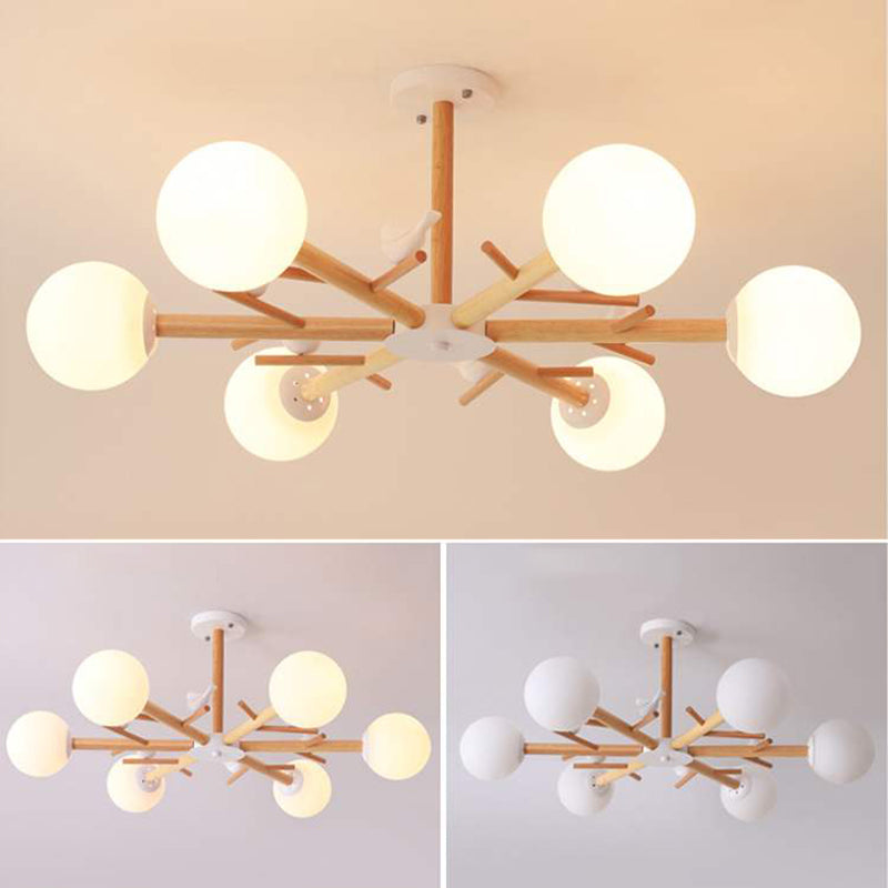 Luce a sospensione Sputnik Color Sputnik in moderna luce del soffitto in legno in stile creativo con tonalità di vetro opale