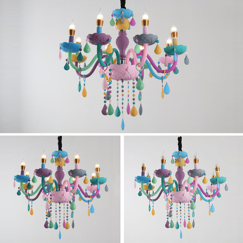 Wrought Iron Macaron Pendant Light in Modern Creative Style Glass Indoor Ceiling Light with Crystal Decoration