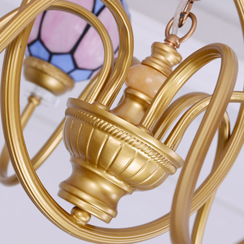 Oro 3/5/6 luci lampadario a sospensione a sospensione Tiffany color vetro fiore lampada a soffitto per soggiorno