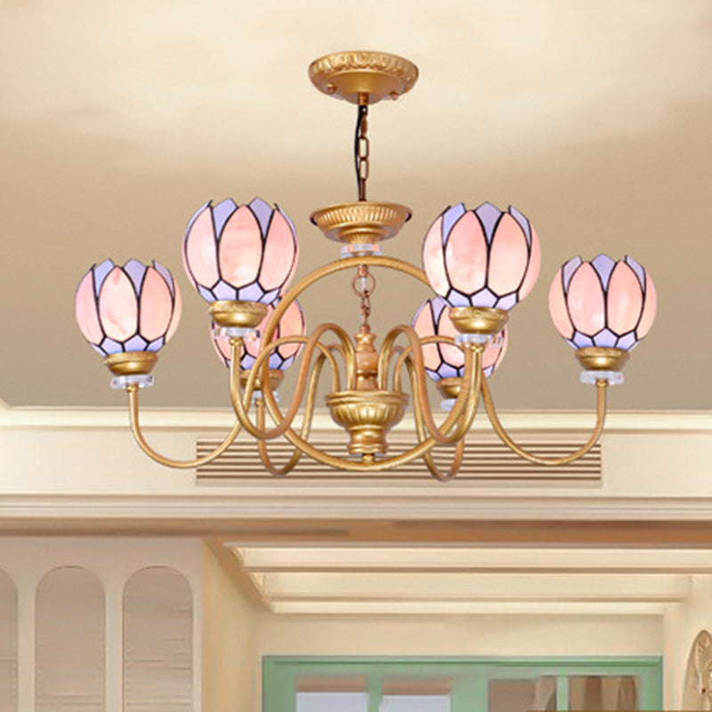 Gold 3/5/6 Luces Lámpara de lámpara de lámpara Lámpara de techo de vidrio manchado Tiffany para sala de estar