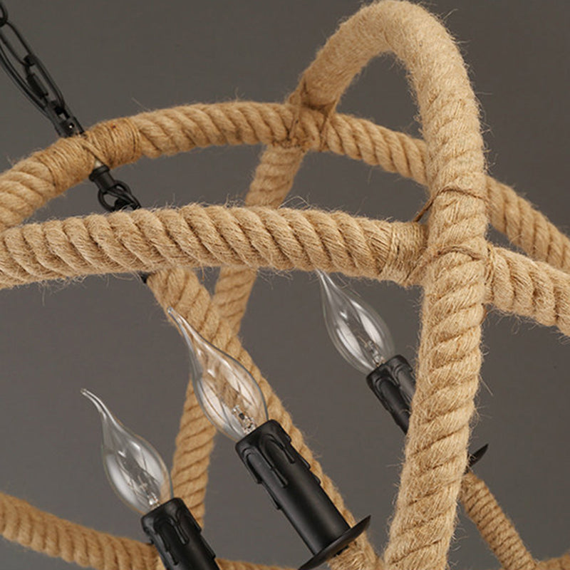 Globe Chandelier Natural Manila Rope RETRO Light Study Room Light