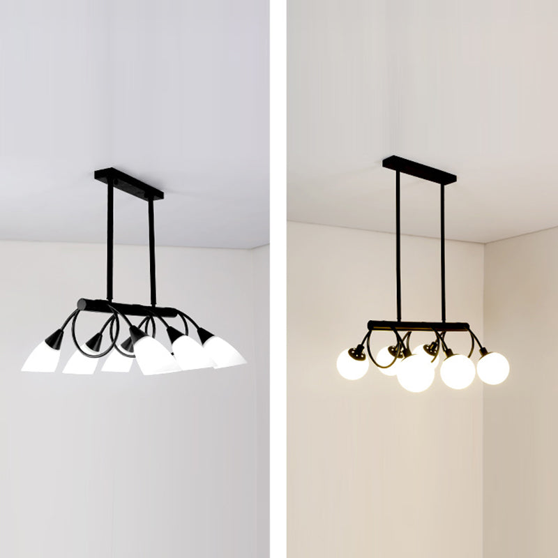 Glass Shaded Island Lighting Fixture Minimalist Style White Island Pendant Light