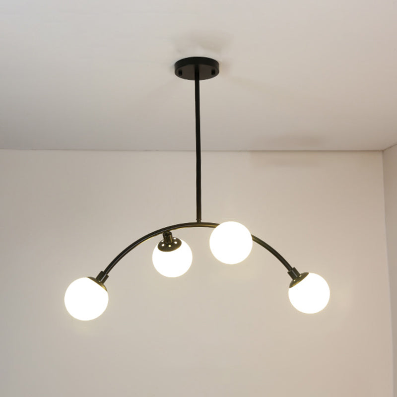 Nordic Round Island Lighting Fixture Glass Dinning Room Hanging Island Light in Black