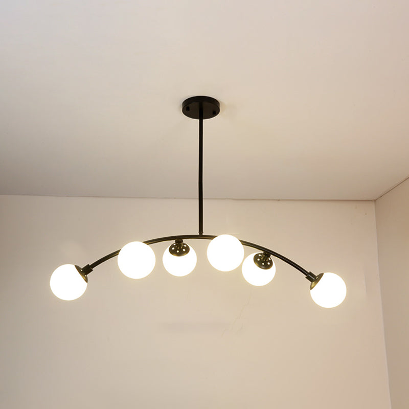 Nordic Round Island Lighting Fixture Glass Dinning Room Hanging Island Light in Black