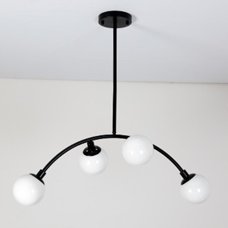 Nordic Round Island Lighting Fixture Glass Dinning Room Hanging Island Light in Black