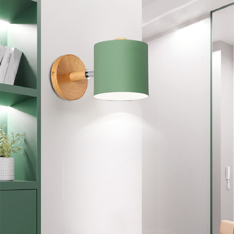 Nordic Style Solid Wood Wall Lamp 3-Colors Optional Macaroon Sconce Lights for Bedroom Living Room