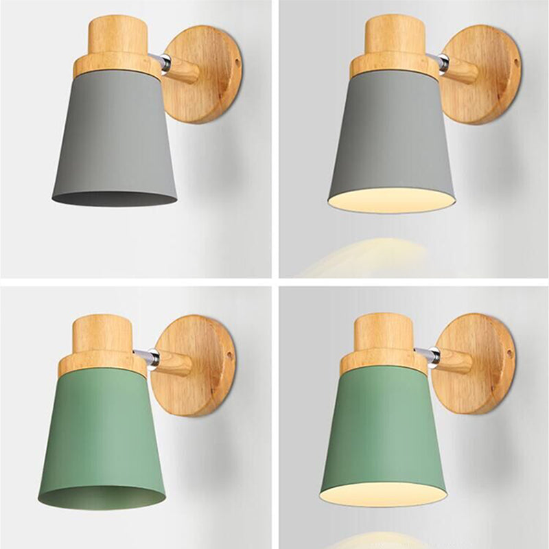 Nordic Style Solid Wood Wall Lamp 3-Colors Optional Macaroon Sconce Lights for Bedroom Living Room