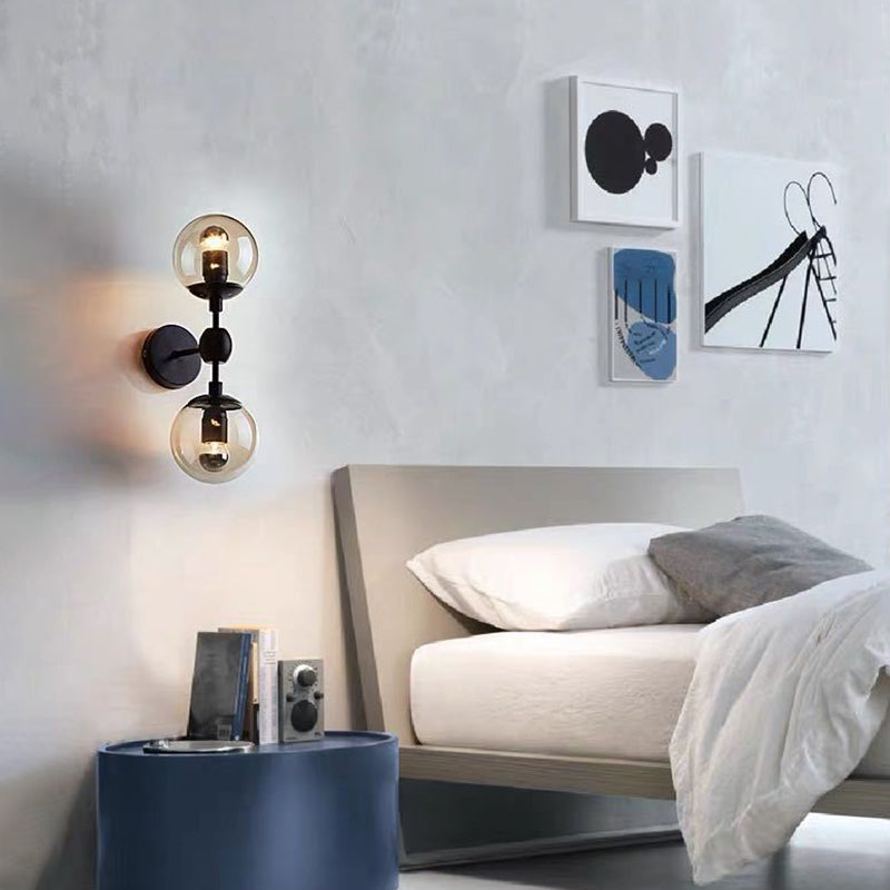 17.7" H Contemporary Simplicity Sconce Light Dual Transparent Glass Globe Design Coffee Shop Wall Mount Light