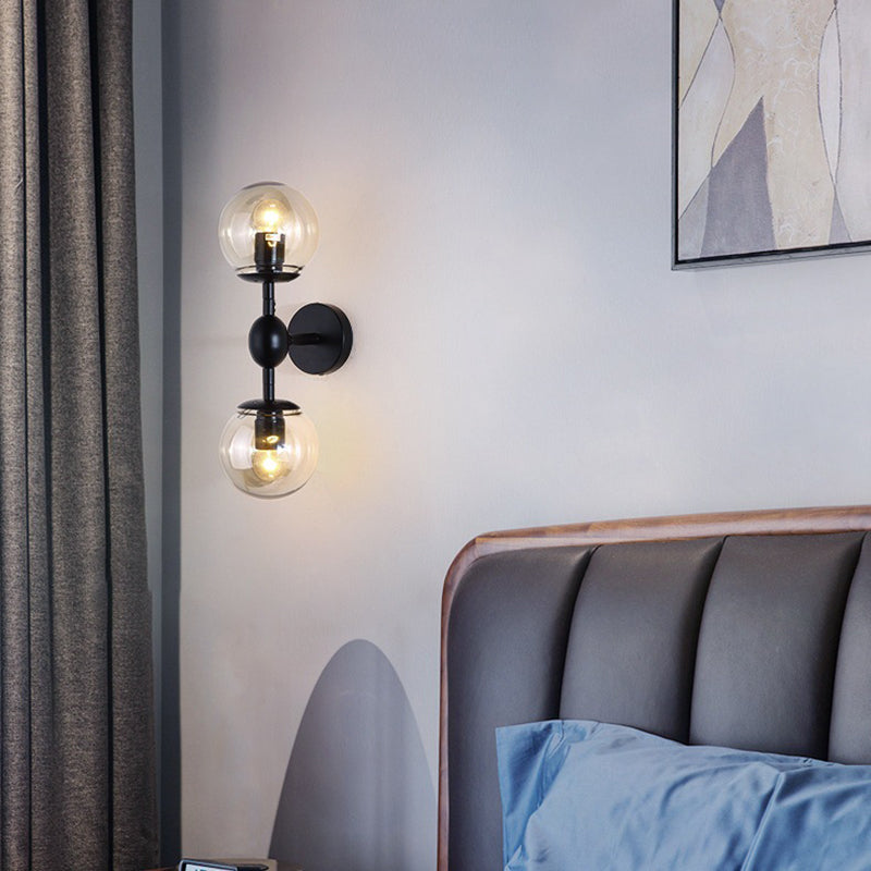 17.7" H Contemporary Simplicity Sconce Light Dual Transparent Glass Globe Design Coffee Shop Wall Mount Light