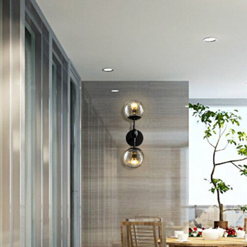 17.7" H Contemporary Simplicity Sconce Light Dual Transparent Glass Globe Design Coffee Shop Wall Mount Light