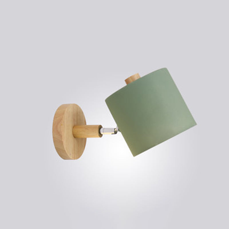 Nordic Macaroon Style Wall Lamp Angle Adjustable Simplicity Hallway Lighting Fixture with Solid Wood Base