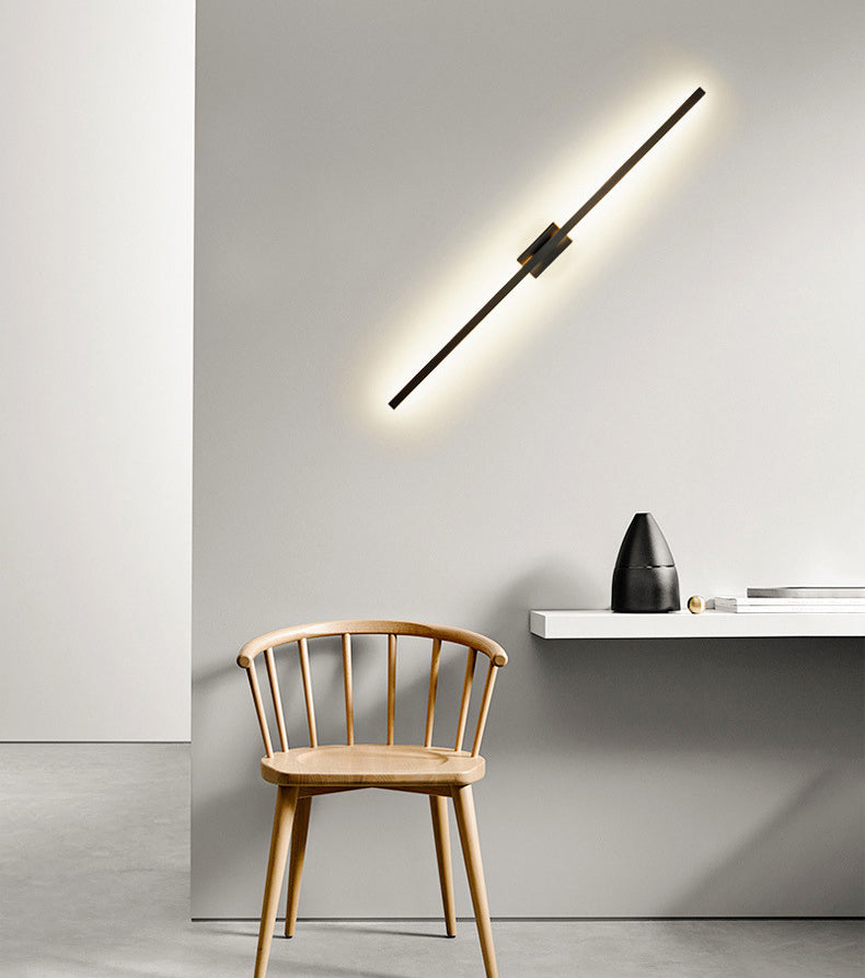 Minimalisme rotatif Ligne LED lampe murale contemporain Long Strip Strip acrylique Lalls d'applications en noir