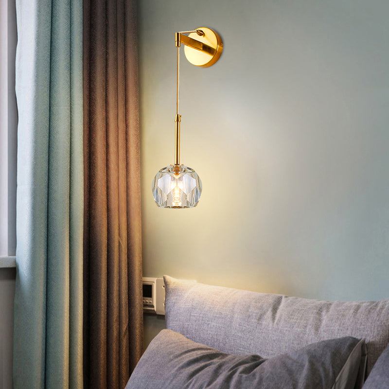 Modern Sphere Wall Mount Light Fixture 1 Light Sconce with Crystal Shade for Living Room