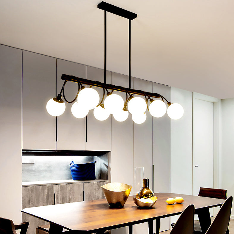 Glass Shaded Island Lighting Fixture Minimalist Style White Island Pendant Light