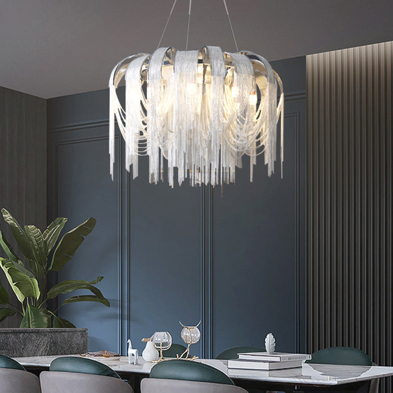 Stream Living Room Pendant Lighting Fixture Metal Nordic-Style Suspension Pendant Light in Silver