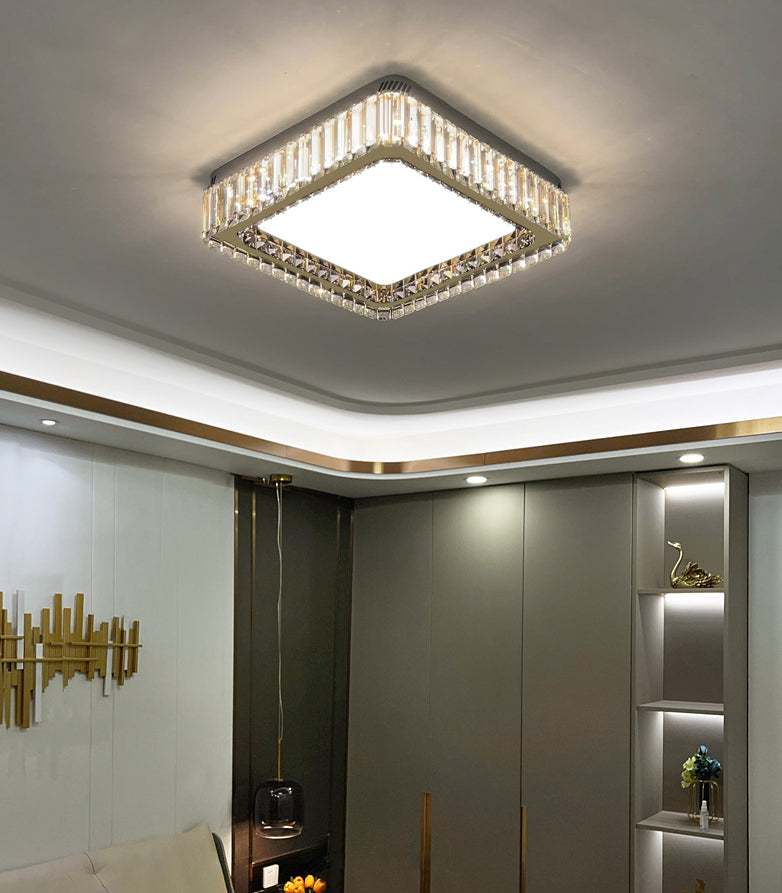 New Modern Crystal Flush Mount Light Fixtures Gold LED Flush Mount for Bedroom