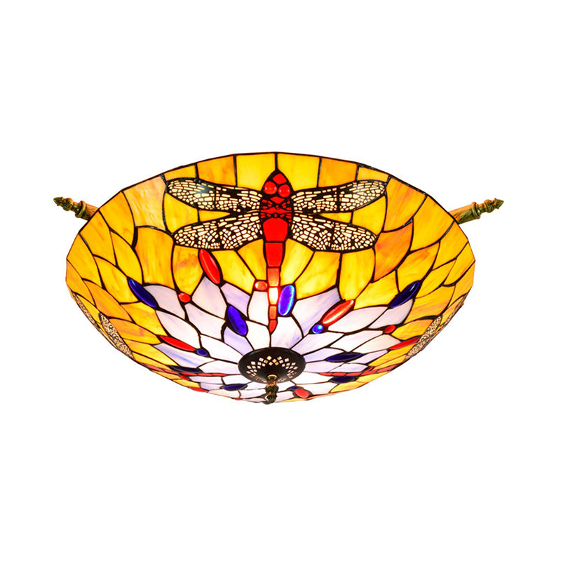 Buntglas Dragonfly Deckenleuchte Tiffany 5 Lichter Messing Halbflush -Leuchte für Schlafzimmer