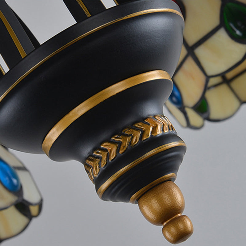 Illuminazione lampadario perline in stile tiffany vetro colorato 3/6/8 luci in nero e soffitto in oro