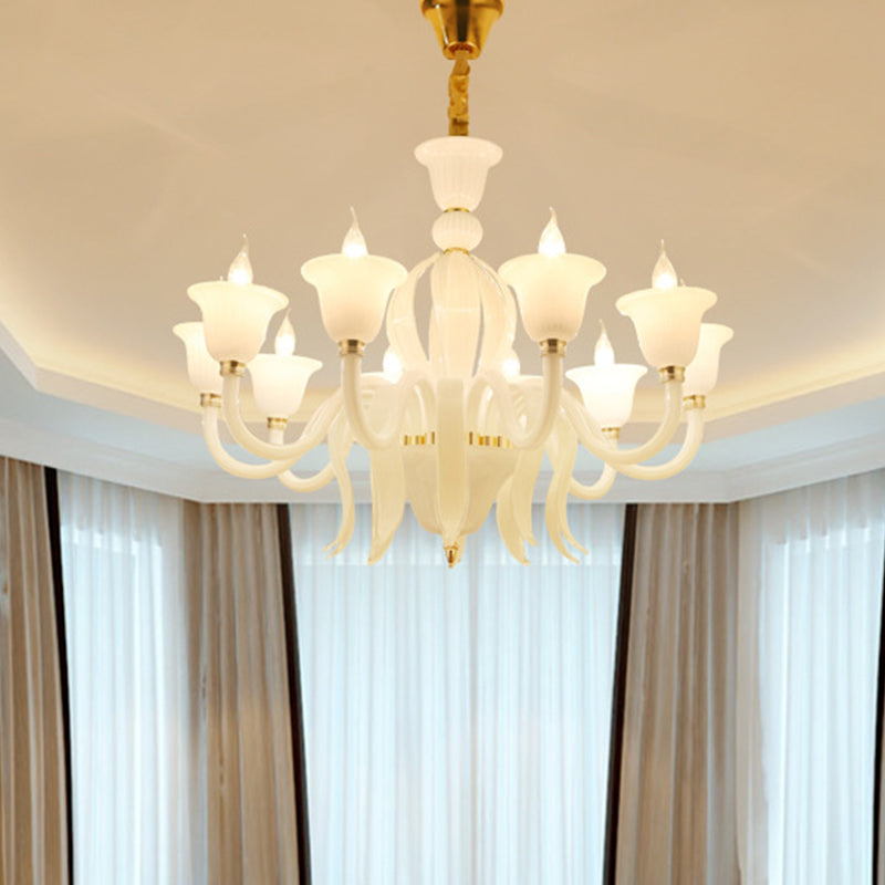 Iluminación de lámpara de estambre de vidrio blanco lámpara colgante de techo de dormitorio 6/8/10 luces