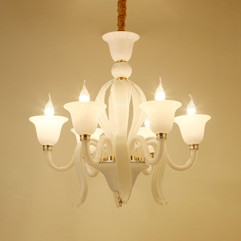 Iluminación de lámpara de estambre de vidrio blanco lámpara colgante de techo de dormitorio 6/8/10 luces