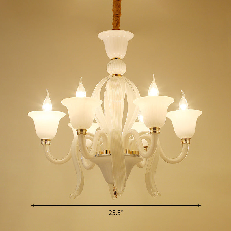 Iluminación de lámpara de estambre de vidrio blanco lámpara colgante de techo de dormitorio 6/8/10 luces