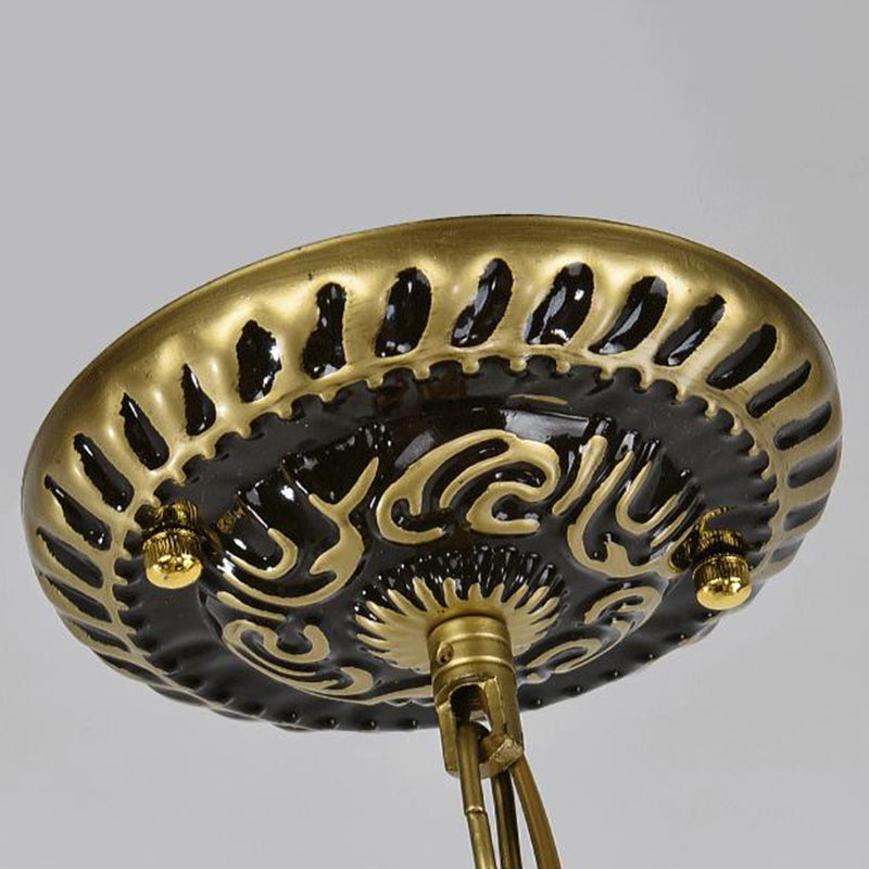 Luminaire de lustre conique en vitrail Méditerranée 3/5/11 Lumières Pendre de plafond en laiton blanc / antique