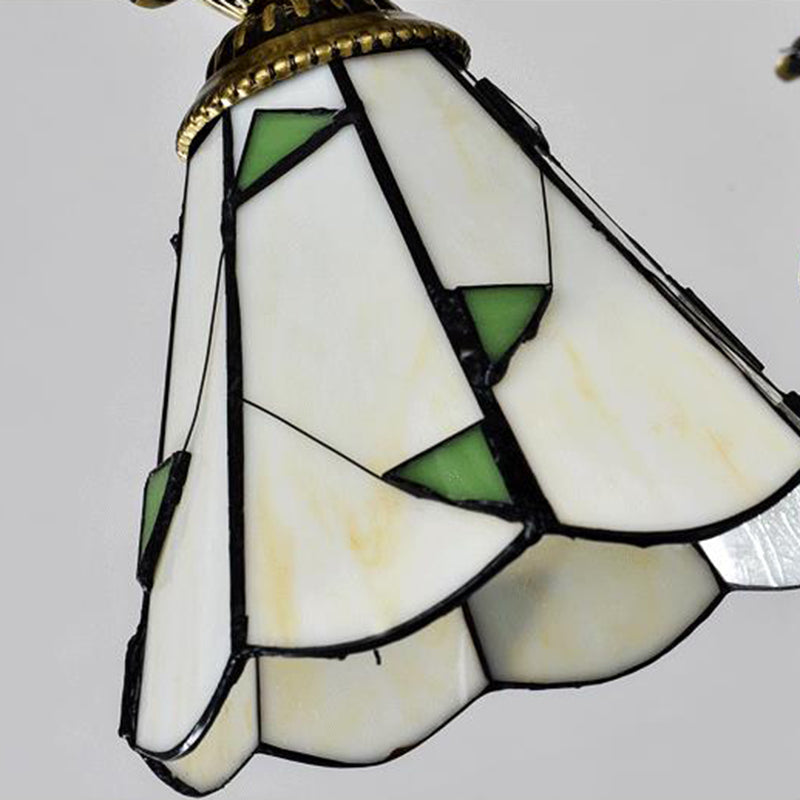 Luminaire de lustre conique en vitrail Méditerranée 3/5/11 Lumières Pendre de plafond en laiton blanc / antique