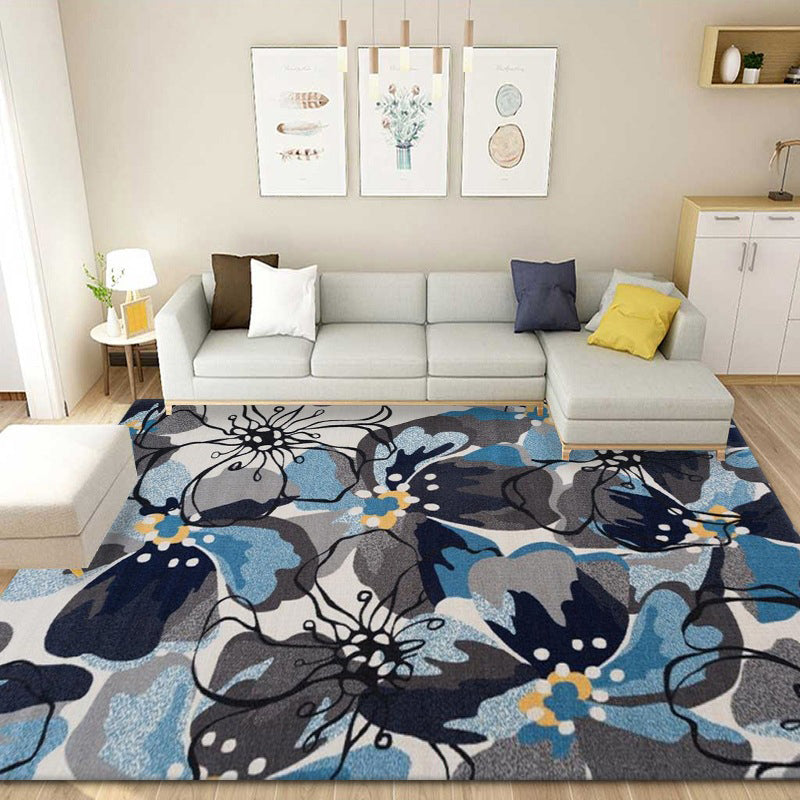 Modern Floral Printed Indoor Rug Trendy Simplicity Rug Polyester Non-Slip Backing Carpet for Living Room