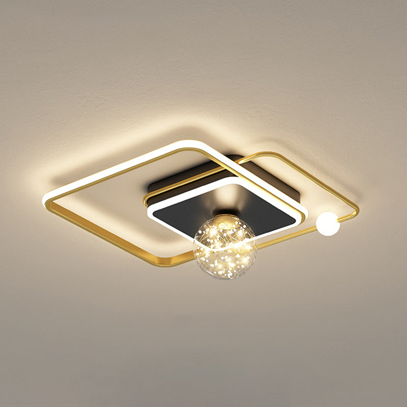 Luz de techo empotrada geométrica negra y dorada, luz empotrada LED estrellada de vidrio transparente modernista