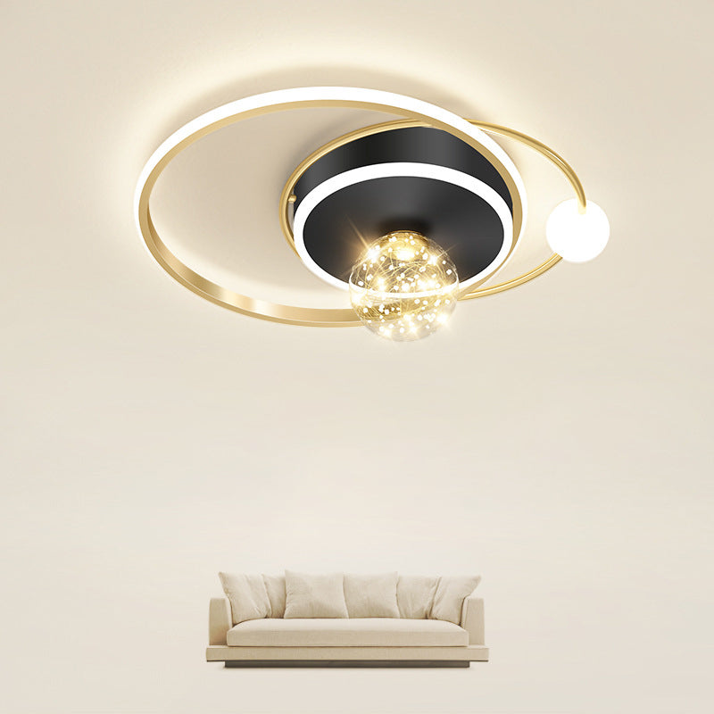 Luz de techo empotrada geométrica negra y dorada, luz empotrada LED estrellada de vidrio transparente modernista