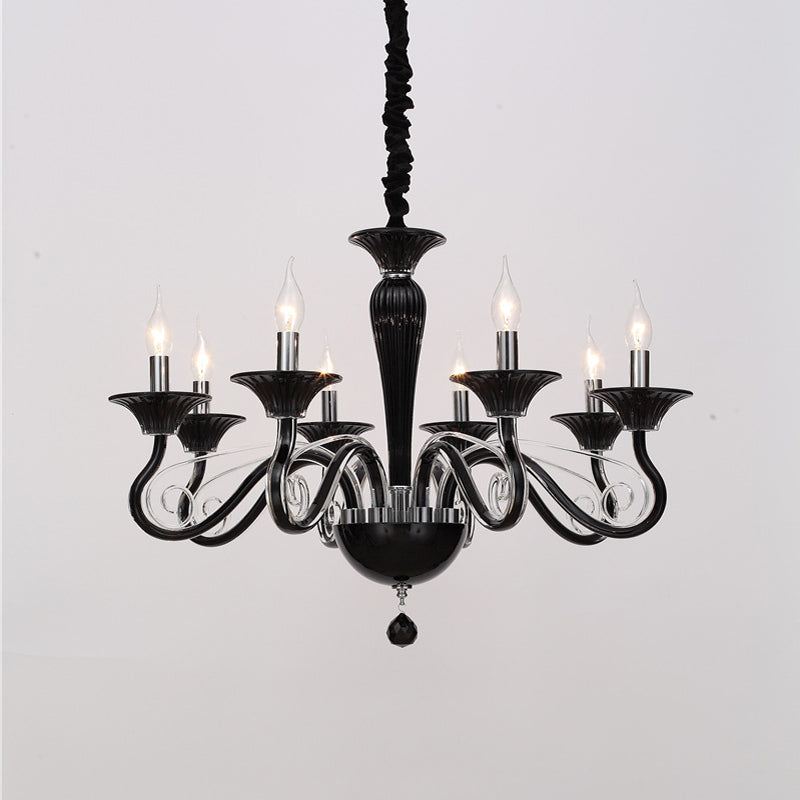 Candelera colgante de brazo curvado tradicional 6/8/10 cabezas blancas/negras/azul techo de techo colgante con diseño spuntik