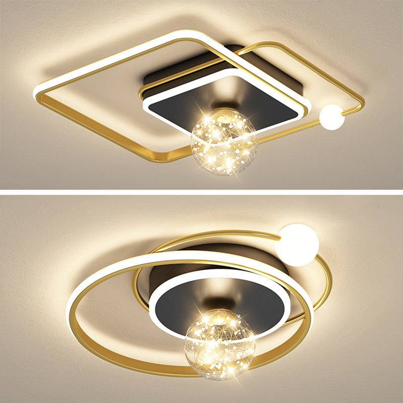 Luz de techo empotrada geométrica negra y dorada, luz empotrada LED estrellada de vidrio transparente modernista