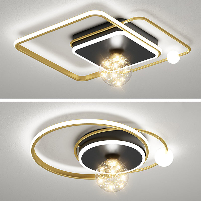 Luz de techo empotrada geométrica negra y dorada, luz empotrada LED estrellada de vidrio transparente modernista