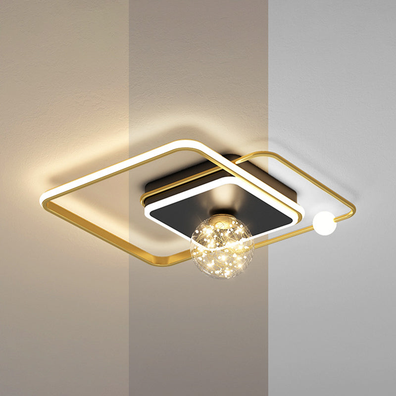 Luz de techo empotrada geométrica negra y dorada, luz empotrada LED estrellada de vidrio transparente modernista