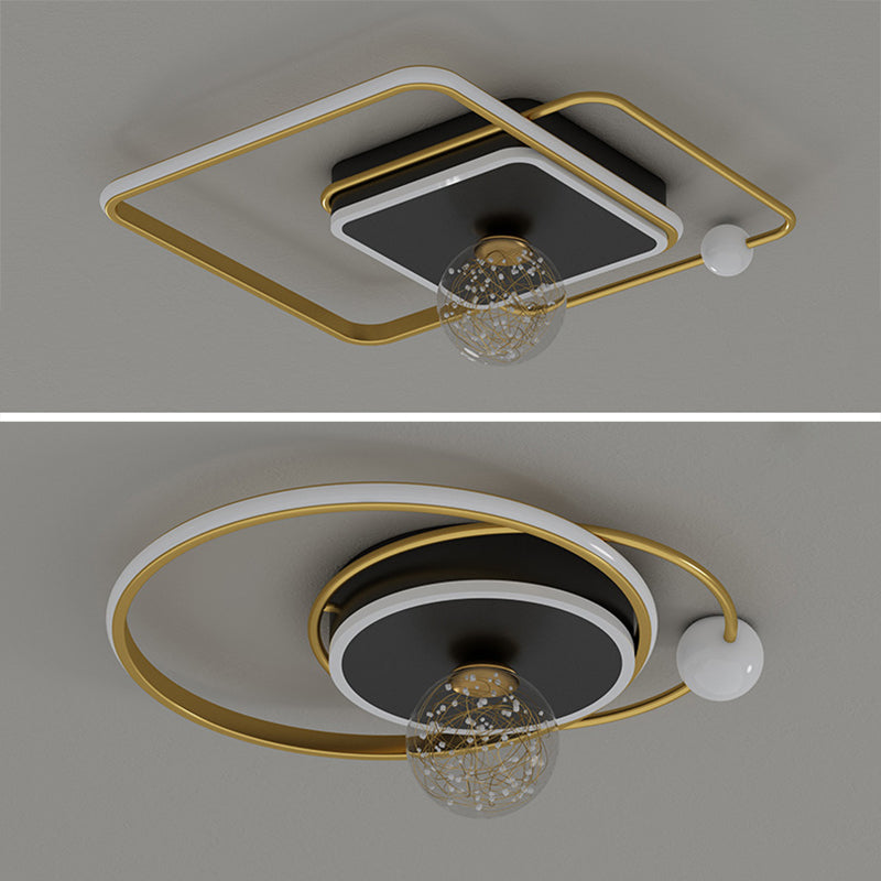 Luz de techo empotrada geométrica negra y dorada, luz empotrada LED estrellada de vidrio transparente modernista