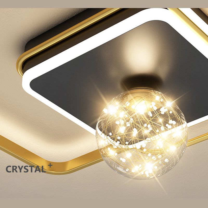 Luz de techo empotrada geométrica negra y dorada, luz empotrada LED estrellada de vidrio transparente modernista