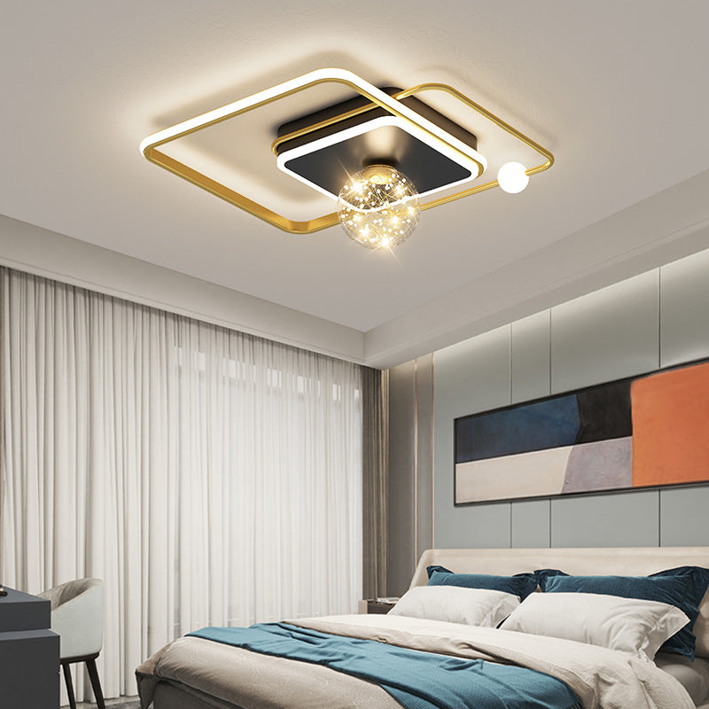Luz de techo empotrada geométrica negra y dorada, luz empotrada LED estrellada de vidrio transparente modernista