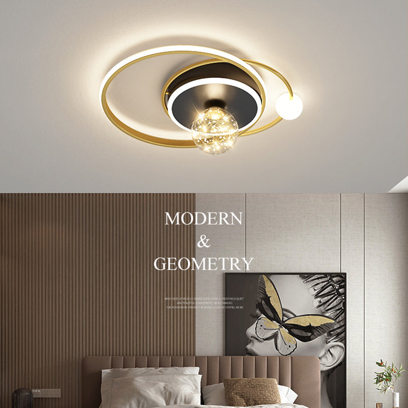 Luz de techo empotrada geométrica negra y dorada, luz empotrada LED estrellada de vidrio transparente modernista