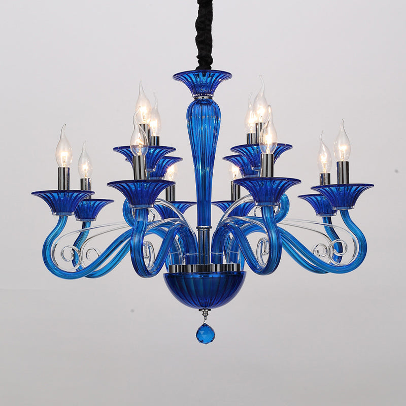 Candelera colgante de brazo curvado tradicional 6/8/10 cabezas blancas/negras/azul techo de techo colgante con diseño spuntik