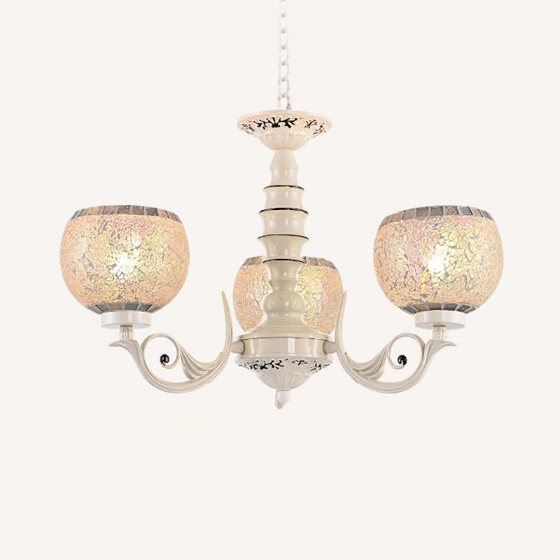 White 3/5/8 Lights Chandelier Pendant Light Tiffany Style Crackle Glass Ball Suspension Lighting Fixture