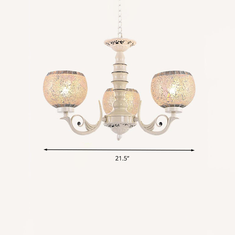White 3/5/8 Lights Chandelier Pendant Light Tiffany Style Crackle Glass Ball Suspension Lighting Fixture