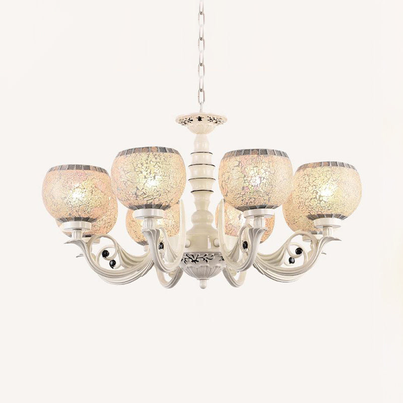 White 3/5/8 Lights Chandelier Pendant Light Tiffany Style Crackle Glass Ball Suspension Lighting Fixture