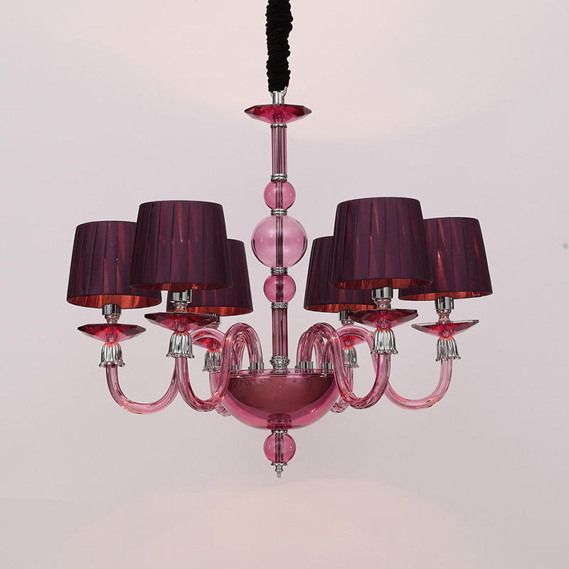 Lámpara de araña colgante tradicional Starburst 6/8/10 Bulbos Purple Glass Suspension Lámpara colgante con sombra de tela cónica