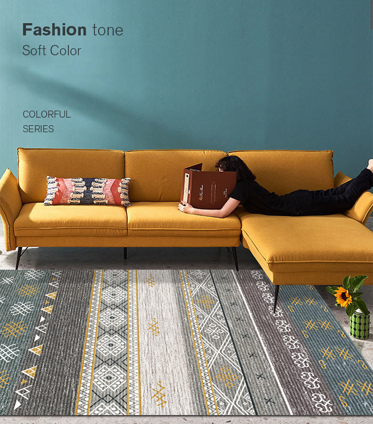 Bohemian Normatischer Stammesgebiet Teppichfarbe gemischte Polyester Teppich Anti-Rutsch-Rücken-Teppich für die Heimdekoration