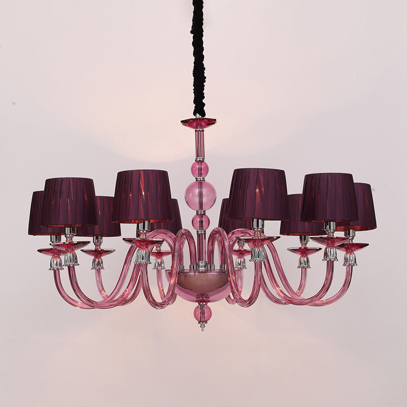 Lámpara de araña colgante tradicional Starburst 6/8/10 Bulbos Purple Glass Suspension Lámpara colgante con sombra de tela cónica