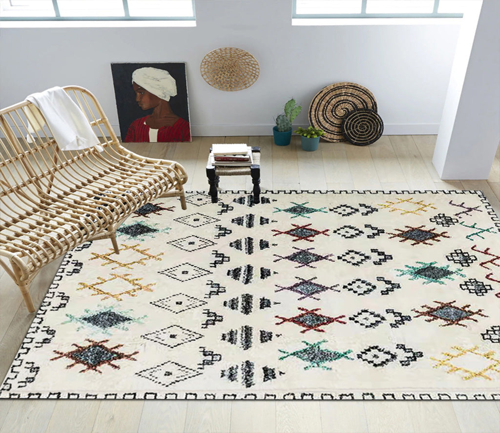 Multicolor Bohemian Area Carpet Polyester Tribal Classicism Indoor Rug Anti-Slip Backing Carpet for Living Room